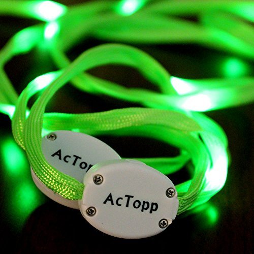 AcTopp LED Shoelaces High Visibility Soft Nylon Light Up Shoelace with 4 Modes Rainbow Colors for Night Running, Biking, Disco, Party, Cosplay, Hip-hop Dance Safety and Cool (Green(white light))