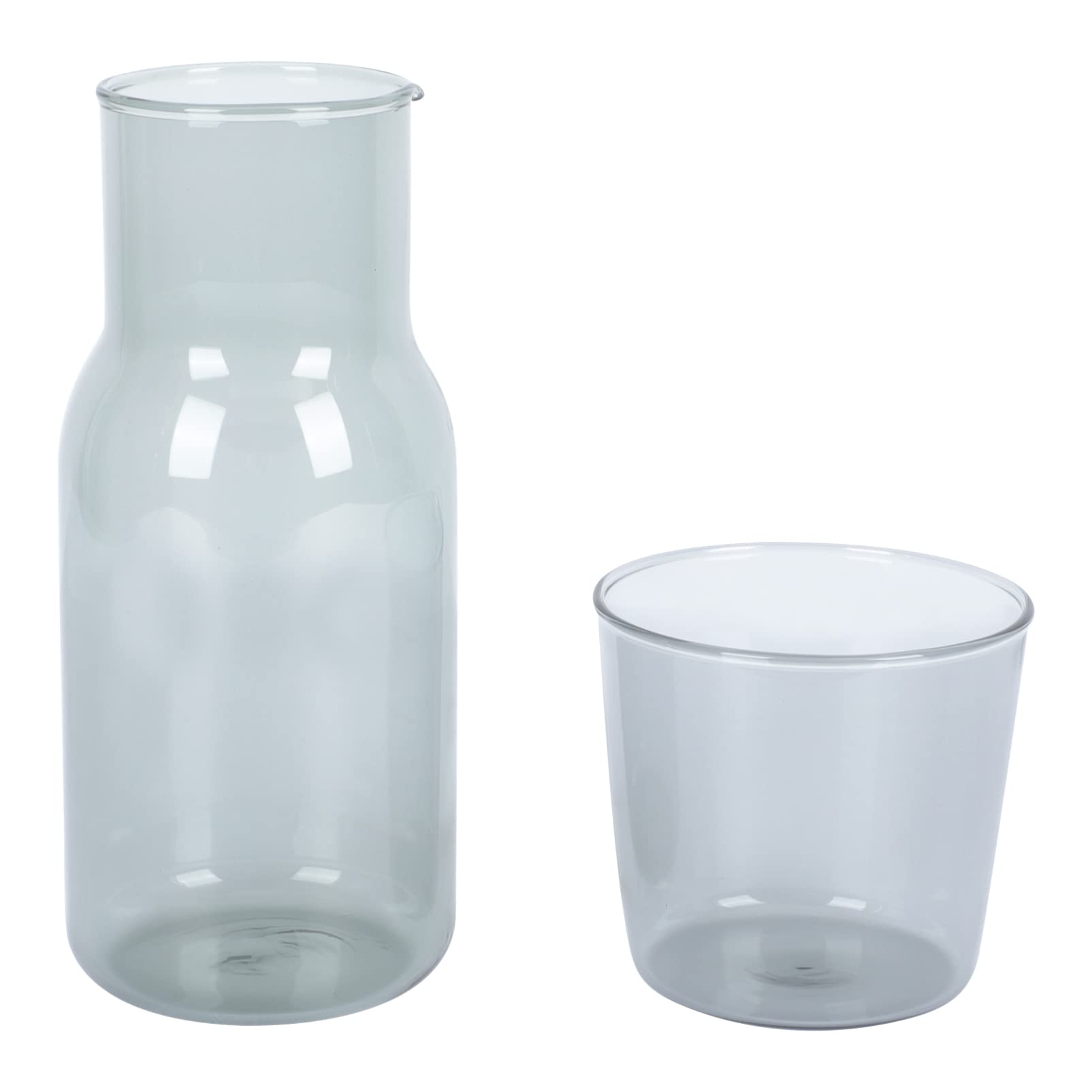 WINOMO Bedside Night Water Carafe Set Glass Pitcher Hot Cold Beverage Water Carafe Water Jug with Tumbler Glass for Bedroom Bathroom, Grey, L9S146532850D590C