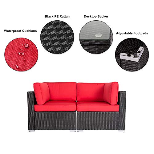 kinbor Patio PE Wicker Couch, 2Seat Outdoor Black Rattan Loveseat Sofa