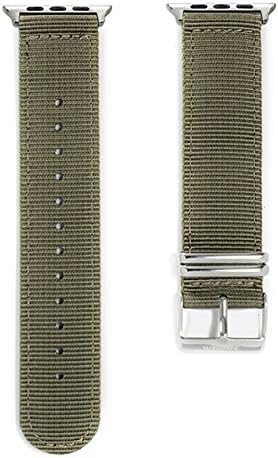 Apple Watch NATO Band - Military Green Woven Nylon Band (42mm Silver)