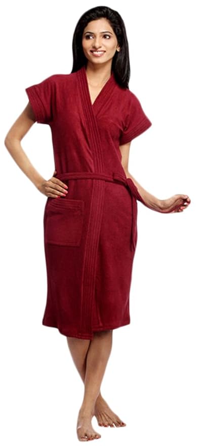 Superior Cotton Bathrobe (Maroon,Free Size)