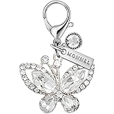 MONNEL MC607 Little Crystal Butterfly Lobster Clasp 3D Charm for Women with Velvet Bag (White,1 Piece)