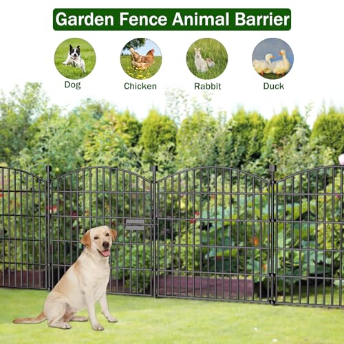 10 Panels Decorative Garden Fence with Gate - 32 in (H) x 23.6 ft (L) No Dig Dog Fence Outdoor for Yard, Rustproof Tall Garden Fencecing Panels, Animal Barrier Suitable for Yard Border, Patio
