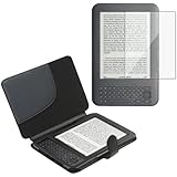 Importer520 Black Leather Case Cover Compatible with eReader Amazon Kindle 3 / Keyboard 3G + Screen Protector