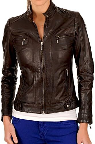 New Women Genuine Real Leather Jacket Ladies Slim Fit Biker Coat LTN559 S