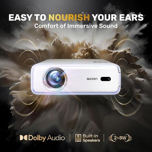 [Built in NetfIix App] Projector, Aurzen Eazze D1 4K Supported Smart Projector with HDR10, DoIby Audio, Auto Focus, WiFi Bluetooth Portable Projecteur for Outdoor, White