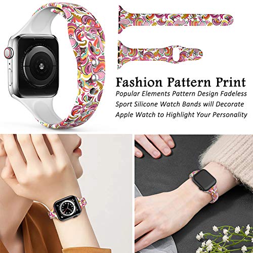 Floral Watch Bands 38mm 40mm Silicone Pattern Printed Sport Compatible with Apple Watch Band Fadeless Thin Replacement Strap for Iwatch Series SE 6/5/4/3/2/1 Pack of 6 Leopard/Peking Opera/Classic Flower/Black/Lotus/Flower/Paw