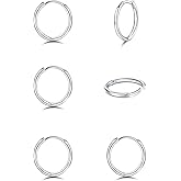 925 Sterling Silver Hoop Earrings for Women - 3 Pairs Hypoallergenic Lightweight Hoops Fashion Earrings Cartilage Earring Small Hoop Earrings for Women Men (6/8/10/12mm)
