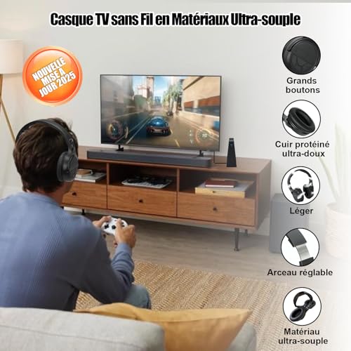 Wireless TV Headphones with Charging Base, Wireless TV Watching Headphones, Large Volume Control Buttons and Sound Amplification for Seniors, Lightweight and Comfortable Headphones