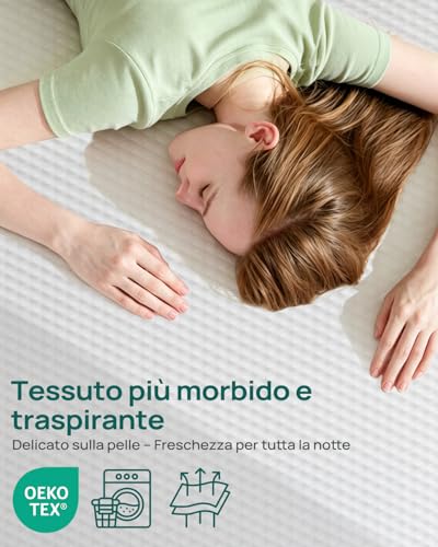 Releep Topper 160 x 200 cm in High Density Gel Foam, 7.5 cm Height, Reversible Core with 2 Fasteners and 5 Support Zones, Breathable Mattress Topper, Oeko-TEX & CertiPUR Certified