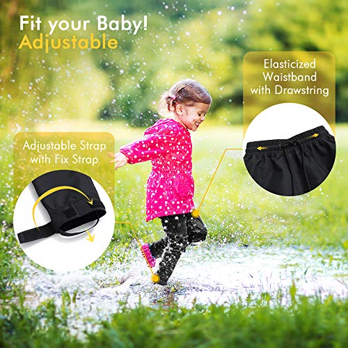 HAPIU Kids Rain Pants,Toddler Waterproof Pants,Black,2T - Thumbnail 2