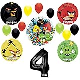 Angry Birds 4th Birthday Party Supplies and Group See-Thru Balloon Decorations