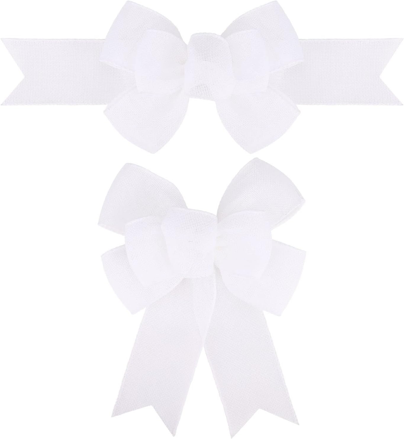 Bows & Ribbons - Meseey 2 Pcs White Wired Ribbon Handmade Premade Burlap Bows for Wreaths Tree Decorations Gift Wrapping Outdoor Decoration(White)
