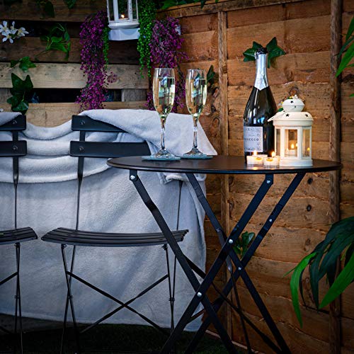 Harbour Housewares 2-Sitzer-Set aus rundem Bistro-Gartentisch und Stühlen in Schwarz – 2 Stühle und 1 Tisch, 3-teilige Klapptischstühle, Gartenmöbel für den Außenbereich, Terrasse und Balkon – Bild 7