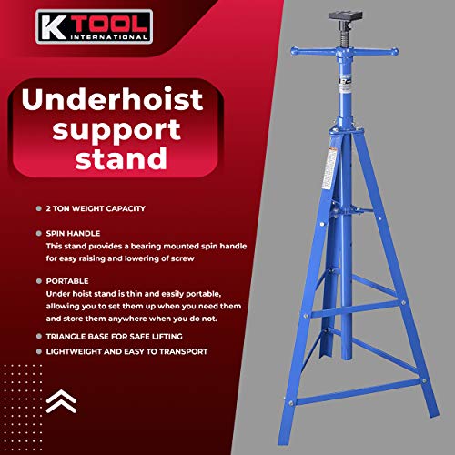 K Tool International Underhoist Support Stand XD, 2 Ton Tripod High Lift, Bearing Mounted Spin Handle, Height up to 80 Inches, 24 Inch Triangle Base KTI61002 - Image 2