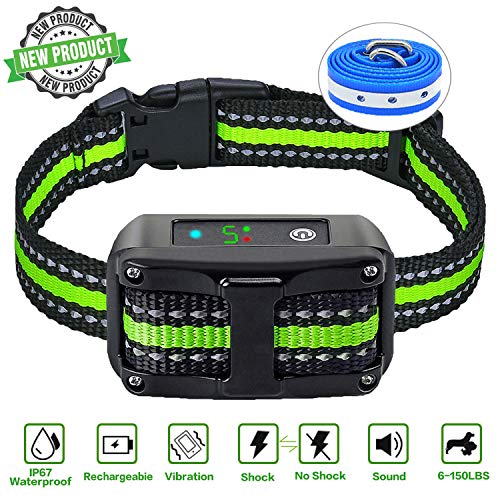 Bark Collar [Newest 2019] Rechargeable No Bark Collar – No Harm Shock Smart Detection Module – Dual Anti-Barking Modes – 100% Waterproof No Barking Control Dog Shock Collar for Small Medium Large Dog