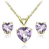 Jewelry Sets for Women, Necklace and Earring Sets for Women, Birthstone Jewelry, Genuine or Synthetic Gemstone, Heart Solitaire, Pendant Necklace, Stud Earrings, Silver Jewelry or Gold Flash
