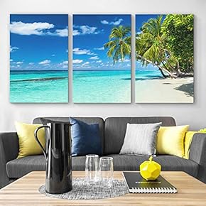 3 Piece Canvas Wall Art for Living Room Bedroom Home Artwork Paintings Romantic Beach Ready to Hang - 16"x24" x 3 Panels