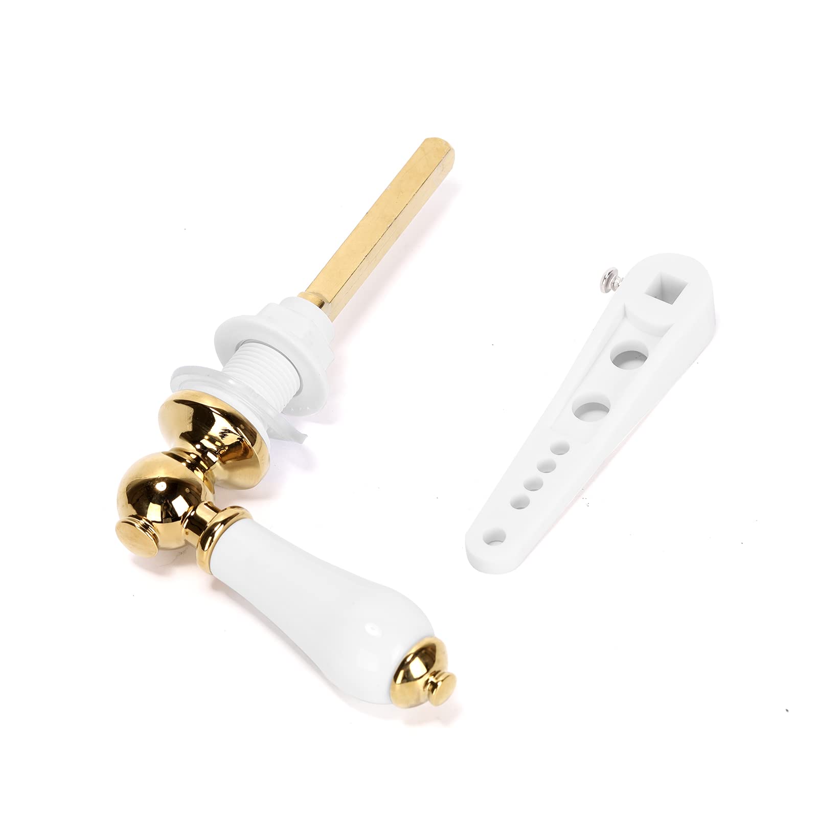 Ruimou Toilet Handle Flush Rod Replacement Kit Ceramic Pull Handle 18mm/0.7inch Hole for Most Toilet Tank Lids (Gold)
