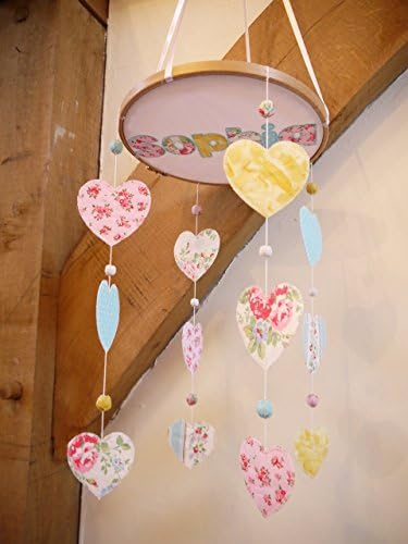 Girls Personalized Heart Nursery mobile. Baby gift named mobile. Suitable for a ceiling, crib or cot. Embroidered name and hearts with fabric wrapped beads.