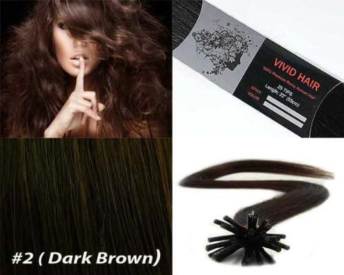 25 Strands Straight Keratin Stick I Tip Glue Human Hair Extensions Color #2 (Dark Brown)