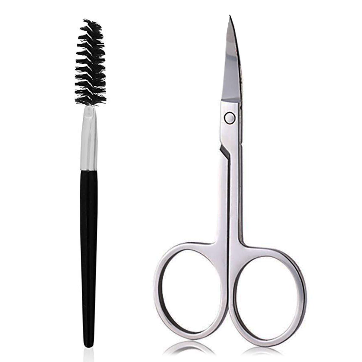 Eyebrow Scissors and Eyebrow Brush by AUMELO - Eyelash Extensions Shaping Curved Craft Stainless Steel Scissors for Your Beauty: Home Improvement