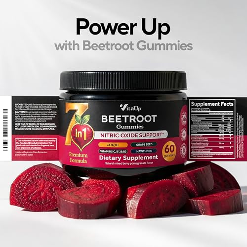 VitaUp Beet Root Gummies – Beetroot Gummies with CoQ10, Grape Seed, Vitamin C, B12 & B3 – Beets Gummies for Circulation Support – Beet Supplement for Energy & Immune Support – 60 Beets Chews