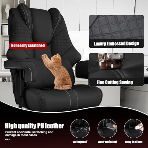 400 lbs Big and Tall Ergonomic Office Chair with Footrest,Computer Gaming Chair with Folding Armrest and Lumbar Support Adjustable Height,Wide Desk Chair with Wheels for Home Office (Black)
