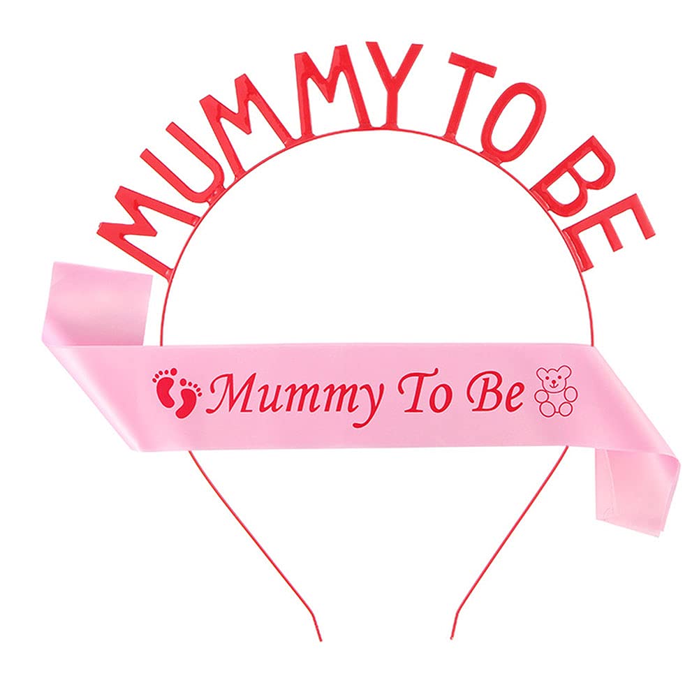 Camelliass Mummy To Be Sash and Tiara , Mummy To Be Crown Headband Satin Sash for Baby Shower Party Decoration Gifts for Her (Red)