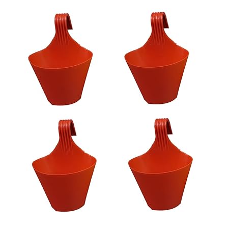JetFire Railing Pots, Garden Planters - Set of 4 Red