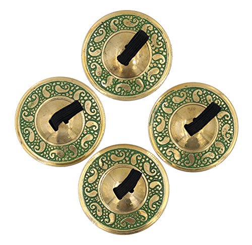 DharmaObjects 2 Pairs Pro Brass Fingers Cymbal Zills Belly Dancing Free Silk Pouch (Green)