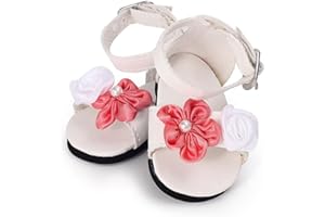 PUHIKE 18 Inch Doll Accessories, 18 Inch Doll Sandals with Cute Flowers Reborn Baby Doll Shoes Baby Alive Accessories