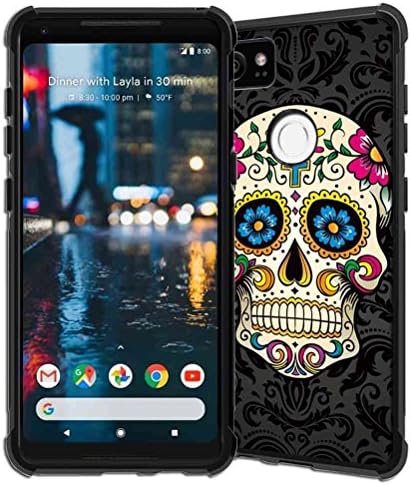 Google Pixel 2 XL Case, ABLOOMBOX Vector Sugar Skull Pattern Shock Absorption Soft Bumper Slim Rubber Protective Case Cover for Google Pixel 2 XL (2017)