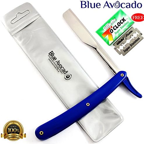 Professional Barber Razors, Stainless Steel Traditional Cut Throat Shaving/Shavette Straight Folding Blade Razor + Fine PVC Pouch By Blue Avocado