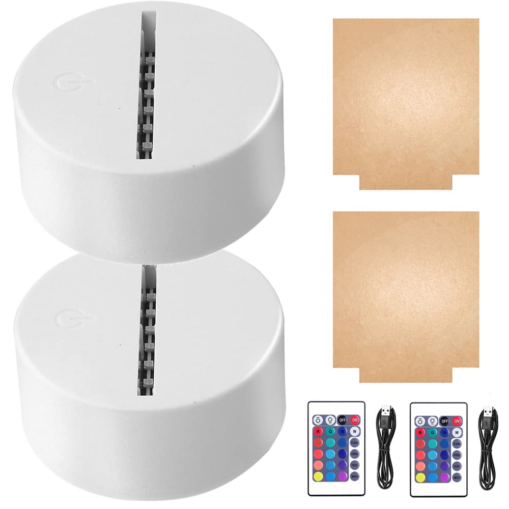HYNNIO 2-Set 3D Night LED Light Lamp Base with Square Acrylic Sheet, Large Size Base Includes Remote Control + USB Cable, 16 Colors Decoration Maison Decorative Lights for Bedroom Child Room (White)