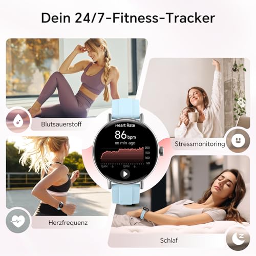 Gydom Women's Round Smartwatch 1.27 Inch Smart Watch with Phone Function, Fitness Watch with SpO2 Heart Rate Stress Calories Sleep Pedometer, 100+ Sports Modes IP68 Waterproof Sports Watch for iOS