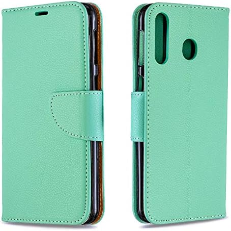 Galaxy M30 Case, Bear Village Premium PU Wallet Protective Case with Kickstand Function, Wrist Strap and Card Slots for Samsung Galaxy M30, Green