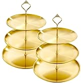 2 Set Stainless Steel Cupcake Stand, Gold Metal Serving Tray Cake Holder Cake Display Stand for Holiday Dessert Table Decorations Birthday Party Wedding