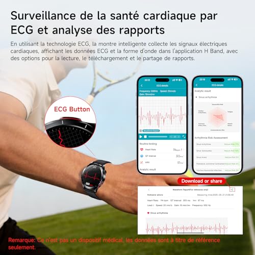 YUPENG 2026 Nouvelle Montre Connectée Homme ECG/HRV/Pressιon artérιelle/IMC/Acide Urique, 1.43" AMOLED Smartwatch avec Appels Bluetooth, 24h Analyse du Sommeil, SOS, Cardiofrequenceme, Android et iOS | Fréquence cardiaque Spo2 Sommeil Fitness Bracelet avec BMI/Fatigue/émotions pour Android iOS