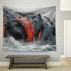 Red Hot Lava from Kilauea Volcano on The Big Island of Hawaii - Fabric Wall Tapestry Home Decor - 51x60 inches