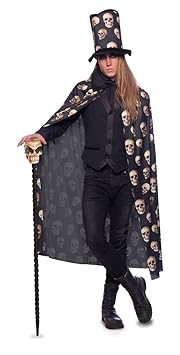 Folat 23800 Halloween Umhang Totenschädel mit Zylinder-Hut Erwachsene Schwarz, Einheitsgröße