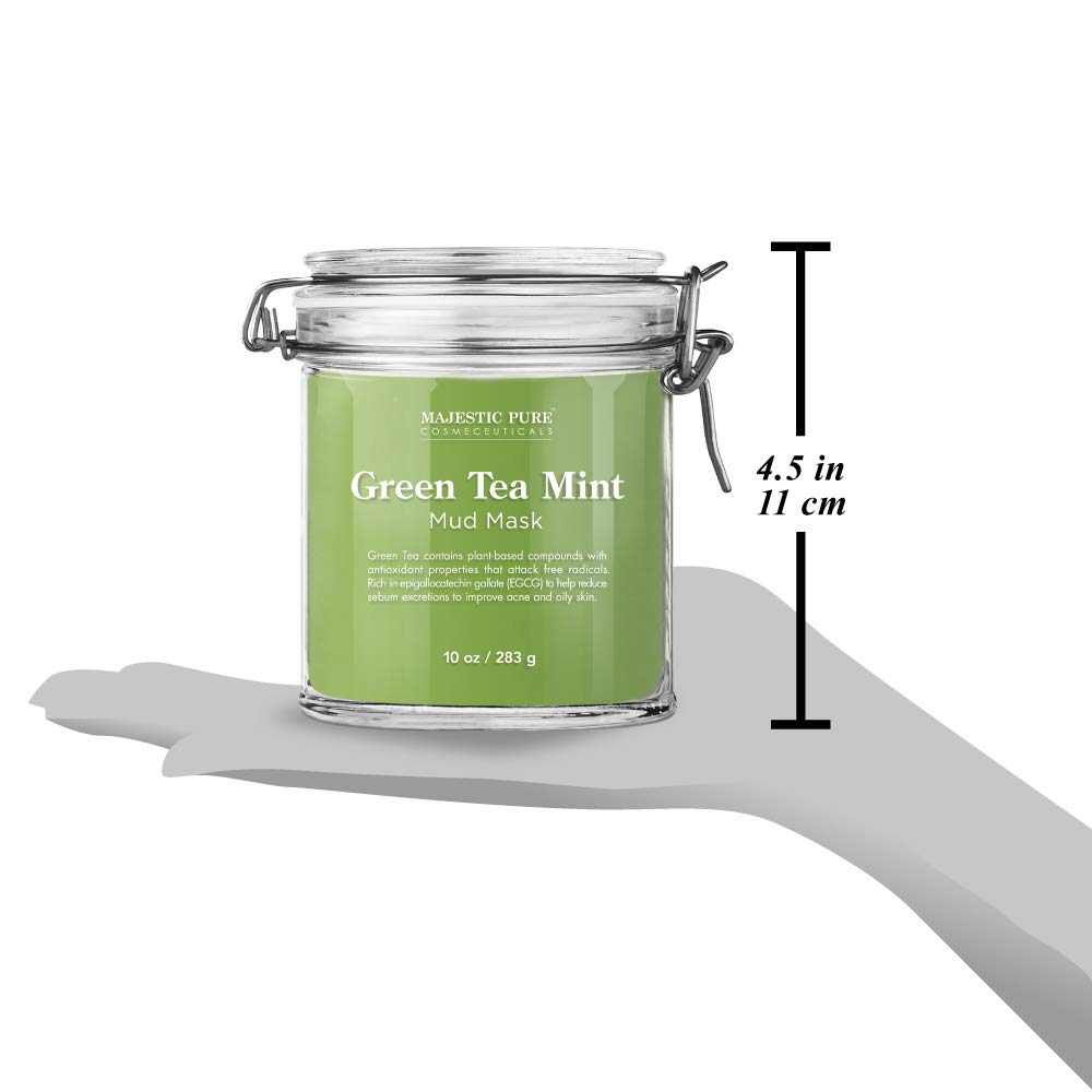 Majestic Pure Green Tea Mint Mud Mask - Exfoliating Facial Face and Skin Mask for Blackhead and Acne - Rich in Antioxidant, Fight Free Radicals, 10 oz : Beauty