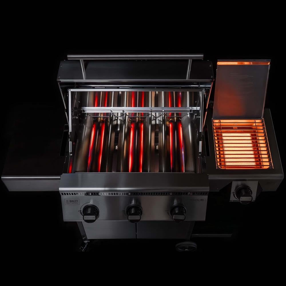 Schickling Gasgrill "Henry L - Deluxe" Edelstahlgrill Grillwagen mit Unterschrank, Doppelwandigem Deckel, 3 Brenner, 800 Grad Seitenbrenner & 3-teiligem Grillrost - Made in Germany 8