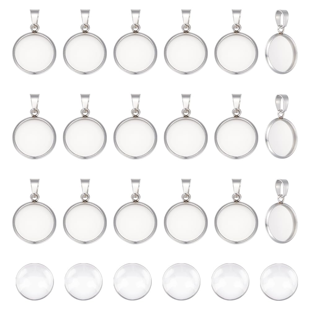 UNICRAFTALE 50 Sets Blank Dome Cabochon Pendants 304 Stainless Steel Round Cabochon Necklace Charms with Pinch Bails 12mm Blanks Bezel Pendant Trays with Glass Cabochon for DIY Jewelry Making — image 1