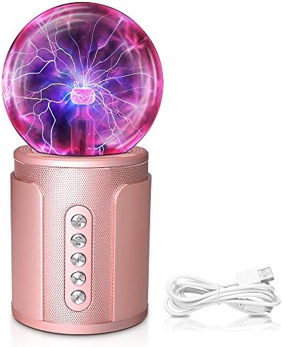 Uchoir Plasma Ball with Bluetooth Speaker, Rechargeable Fantastic Flashing Lightning Ball Stereo Wireless with TF Card Slot for Laptop PC, Smart Phones, Game players, USB Cable Included, Rose Gold