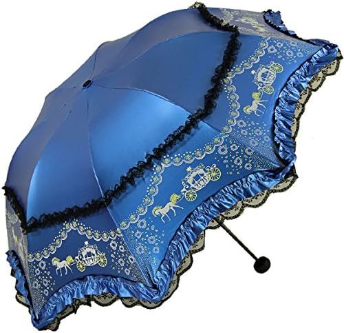 Dandelion Pattern Lace Triple Folding Anti-UV Sun Umbrella Superior Uv Protection Parasols (Sapphire Blue)