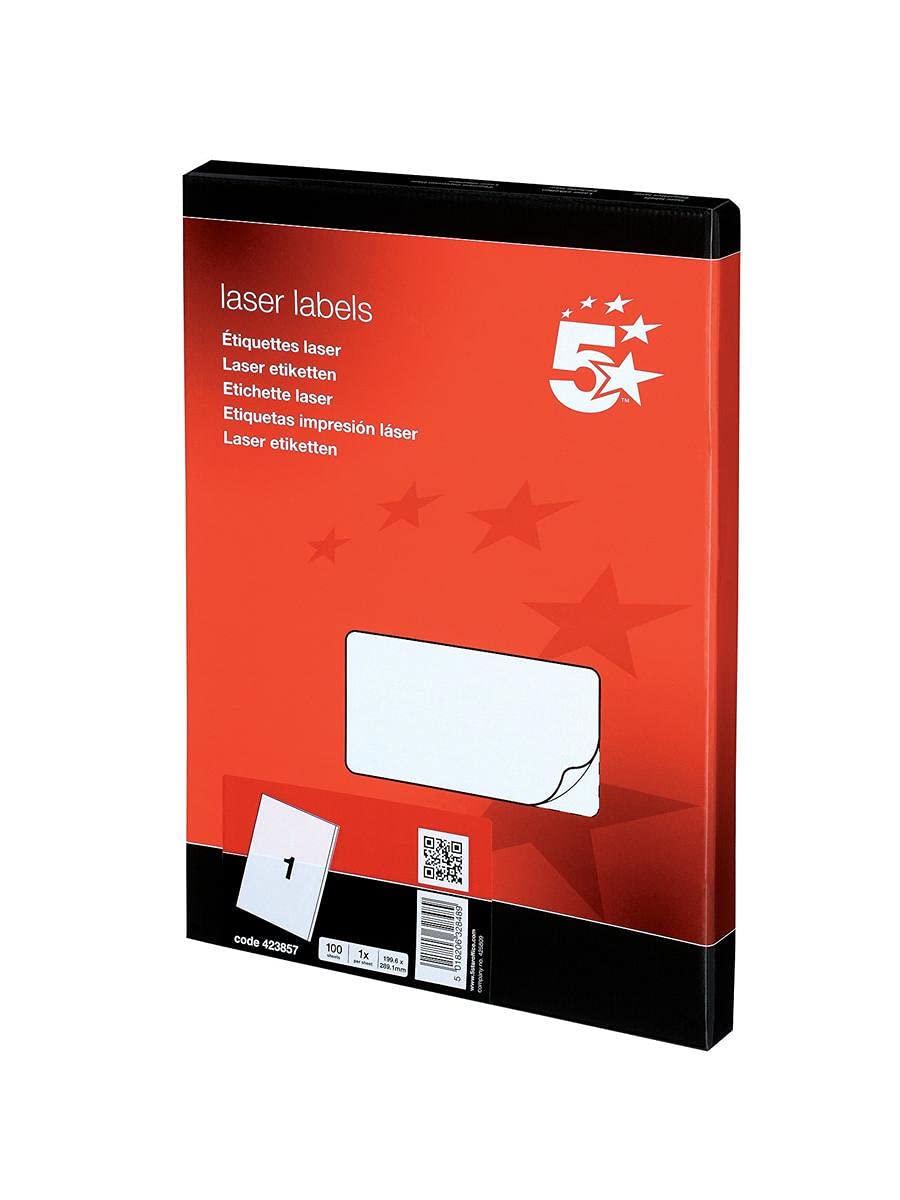 5 Star White Laser Labels 199.6x289.1mm 100 Pack