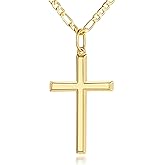 Verniflloga 14K Gold Cross Necklace for Women Gold Cross Pendant Figaro Chain Mariner Masculine Appeal 19 INCH