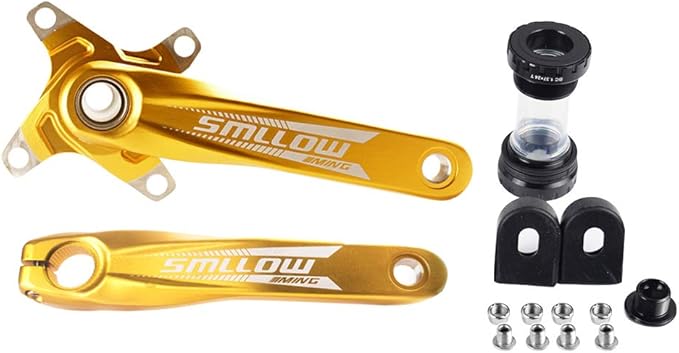Amazon Smllow自転車クランク 超軽量アルミニウムクランク 単一速度4つ 平方孔ロードバイクマウンテンバイク道路自転車170ミリメートル d 104ミリメートル 金 Smllow スポーツ アウトドア