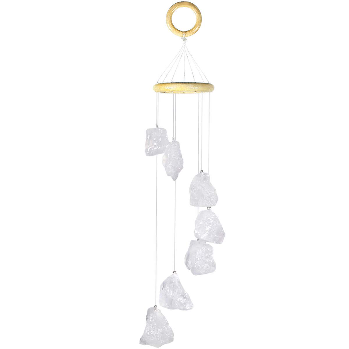 Nupuyai Natural Rock Crystal Wind Chimes for Garden Home Decor, Crystal Stone Hanging Ornament Wind Bell for Outdoor Indoor 53cm